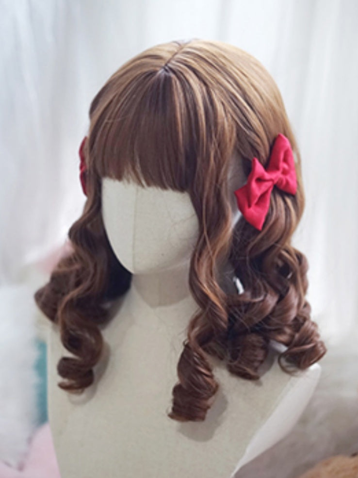 Blond/Braun/Schwarz/Weiß/Rot, über der Brust lange, gelockte römische Perücke mit vollem Pony