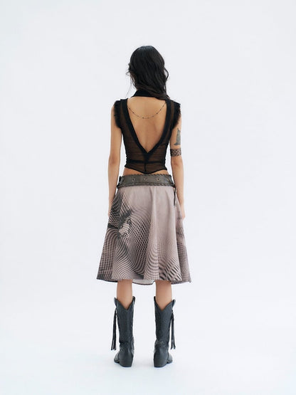 Sheer Black Fashion Irregular Punk Backless Trim With Top Sleeveless Mesh Ruffled