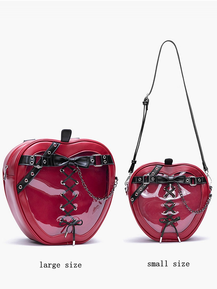 Red Apple Lace-up Detail Design Black Bag Small/Big Ita Size