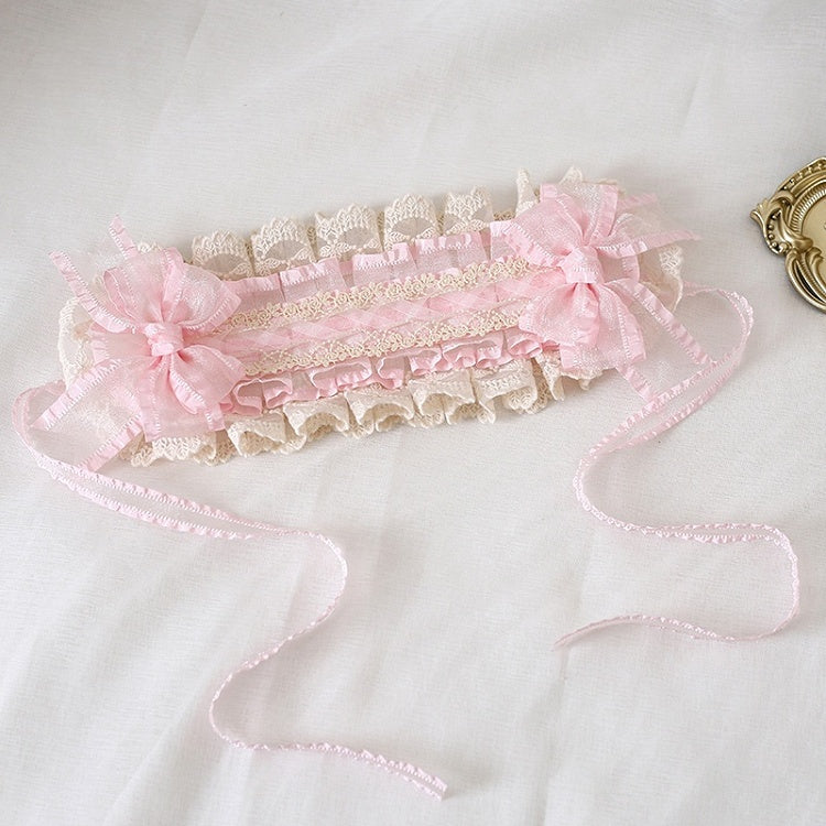 Light Pink Beige Lolita Bowknot Cute Lace-Trimmed Hairband