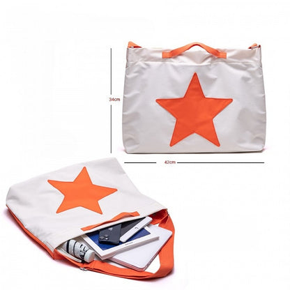 White Spacious Tote Classic and Bag Blue Star-Pattern