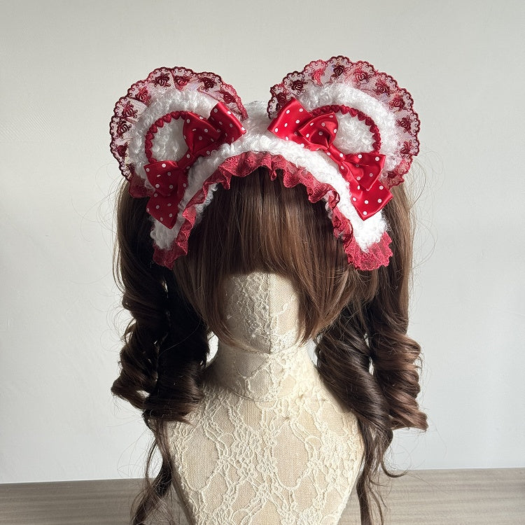 Lolita (Ruffled 5-Color Details) Hairband Ear Sweet Bow Lace Bear