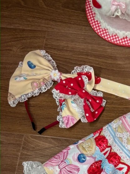 Süße Lolita Schleife KC Trim Rot/Gelb/Rosa Wein Spitze