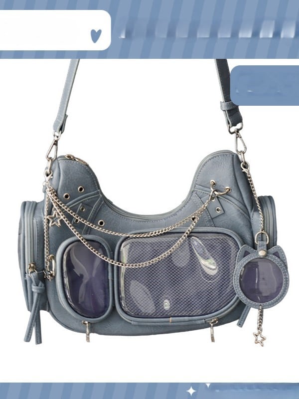 PU Chain Ita Bag Ear Cat Design Crossbody Details Blue with
