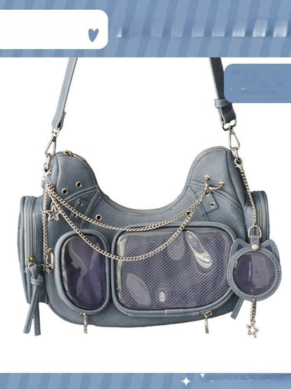 PU Chain Ita Bag Ear Cat Design Crossbody Details Blue with