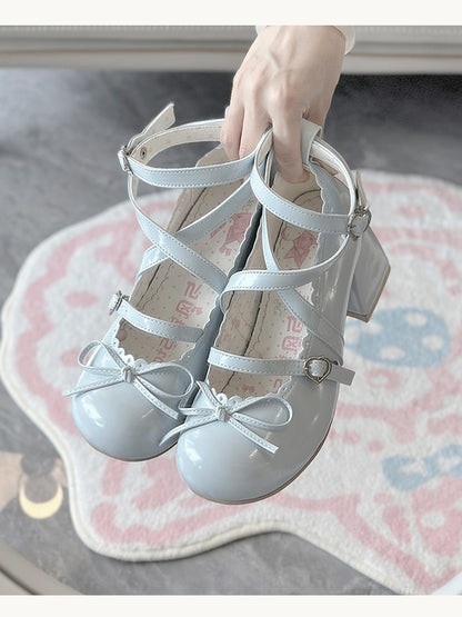 Mid with Jane Mary Sweet Lolita Heel - Blue Shoes Knotted Bow