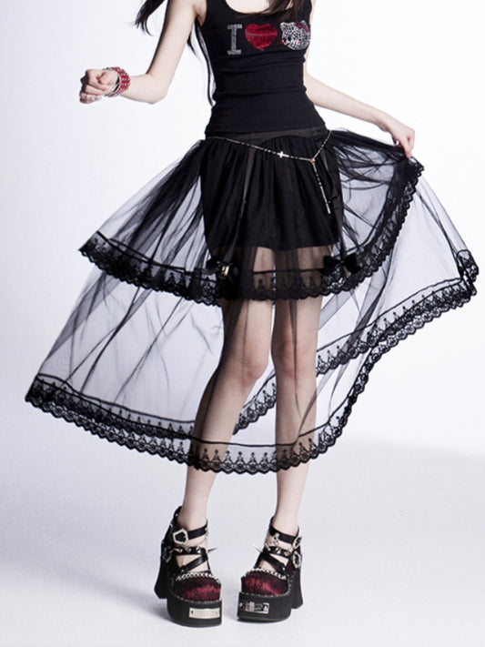 ティアードメッシュスカートトリムブラックレース