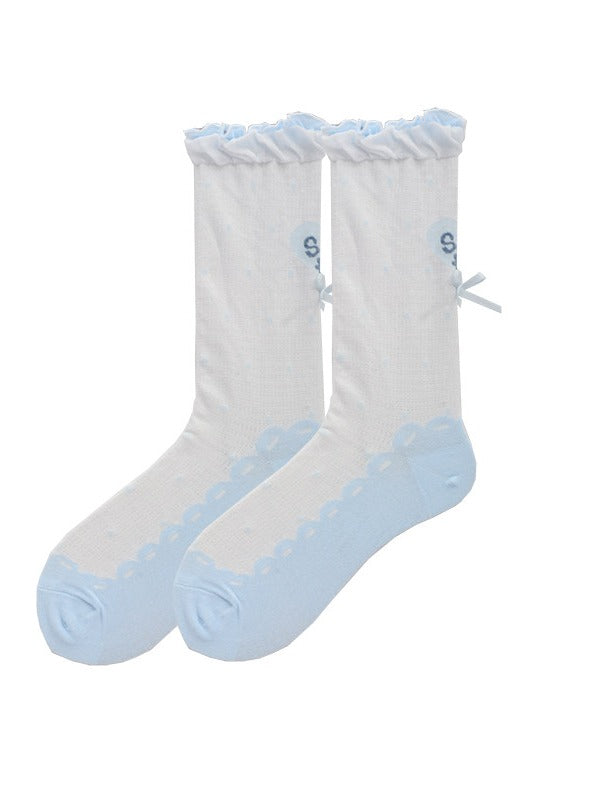 Polka Dot Heart Ankle Socks with Ruffle Lace Trim, 8 Colors - ROJI ROJI