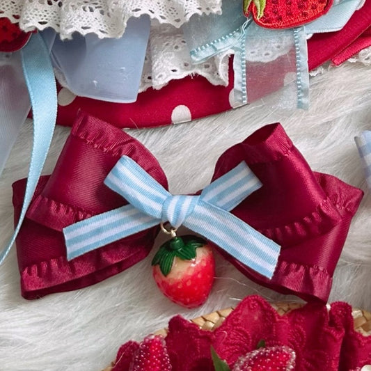 Strawberry with Hairclip Bowknot Charm Red Blue