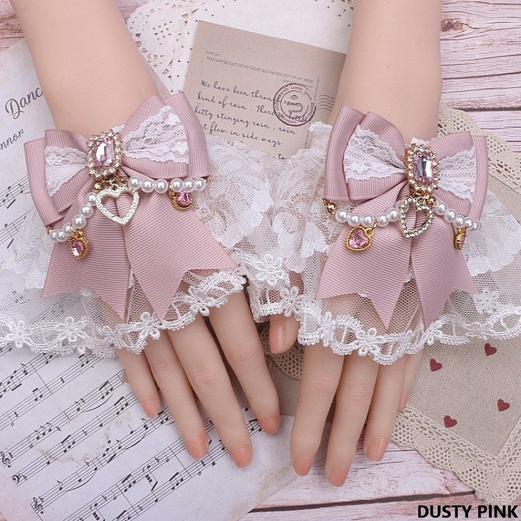 10 Jirai Rhinestone Color Cuffs Wrist Lace Kei Bowknot Options Pearl