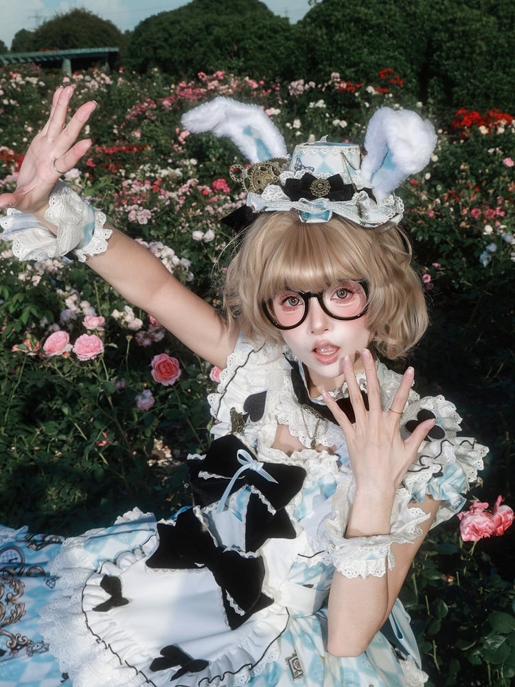 Blue White Alice Wonderland Sweet Lolita OP Dress Set - Untitled Heartbeat