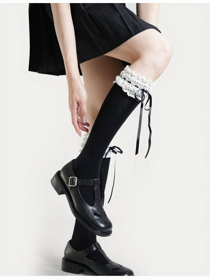 Four-Option Bow Calf Socks with Lace Trim - ModaSwings