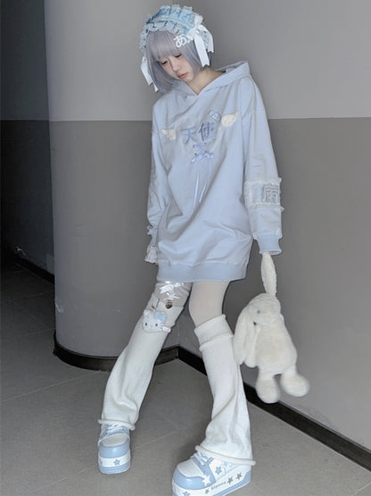 Tenshi Kaiwai Hellblaue Charaktere Schnürdetail Yami Kawaii Hoodie