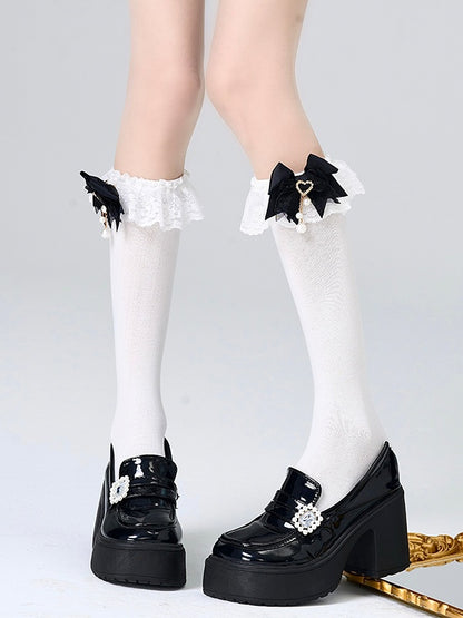 Jirai Colors Socks Lace 3 Bow Trim Calf Decoration Kei