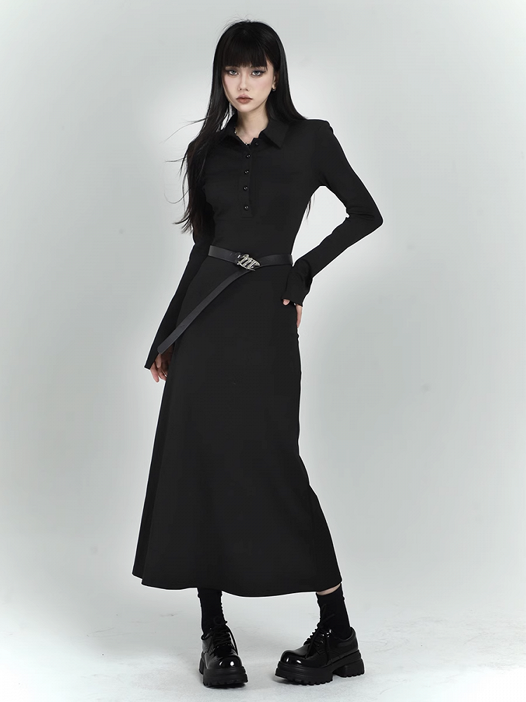 Black Slim-fitting Shirt Dress
