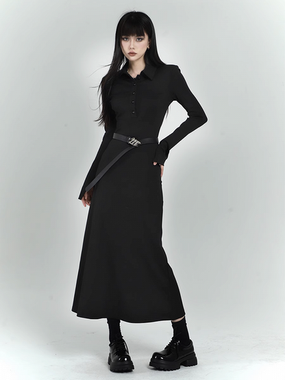 Black Slim-fitting Shirt Dress