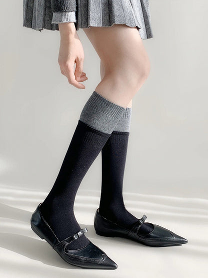 Two-Tone Ribbed Calf Socks