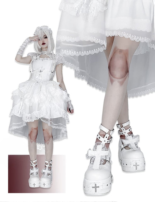 Matte White Gothic Lolita Lace Trim Cross Platform Shoes