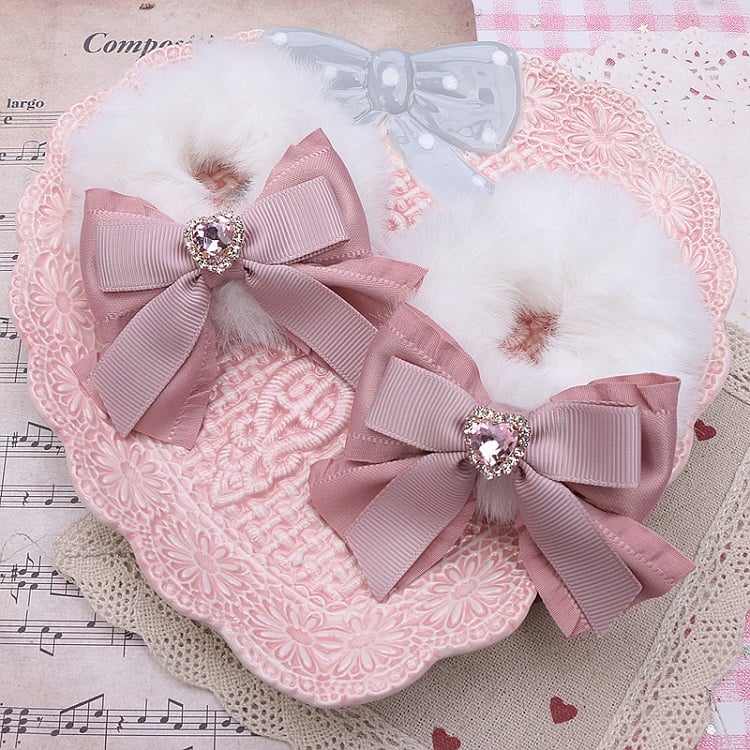 Jirai Rhinestone Plush Hair Heart Kei 4 Options Color Bowknot Scrunchies