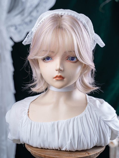 Perücke Pony Kurz 35CM Hell Mit Vorhang Rosa Länge