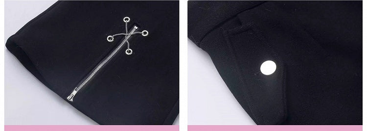 Schwarze Fischschwanzhose mit überkreuzten Ketten-Reißverschlüssen an den Bündchen