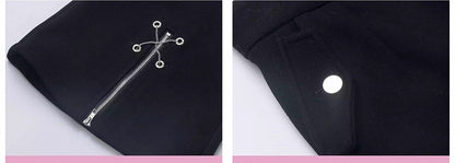 Schwarze Fischschwanzhose mit überkreuzten Ketten-Reißverschlüssen an den Bündchen