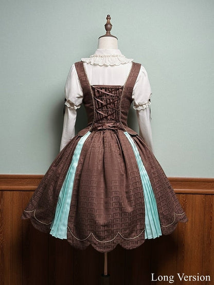 Scoop Scalloped Dress Chocolate Sweet Mint Hem with Lolita Neckline Edge Green