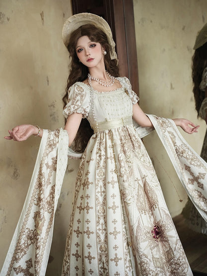 Gold Cross Pattern Gothic Lolita Empire Dress Set - Unknown Star