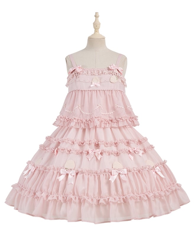 Süßes Lolita-Kleid mit rosa Schleifenakzenten und Rüschenbesatz