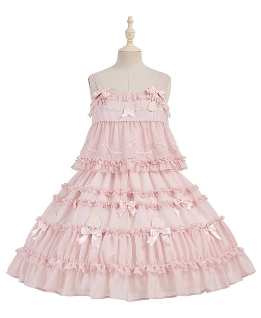 Süßes Lolita-Kleid mit rosa Schleifenakzenten und Rüschenbesatz