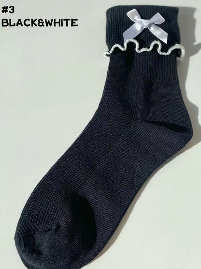 フリルコントラストトリムロリータアンクルソックス