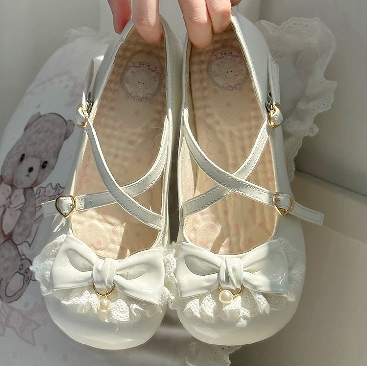 Mary White Lace 2.5cm with Low-heel Sweet Details Janes Bow Trim Lolita