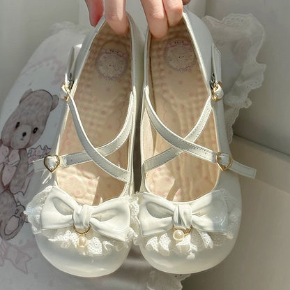 Mary White Lace 2.5cm with Low-heel Sweet Details Janes Bow Trim Lolita