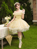 Light Yellow Butterfly Floral Print JSK Dress Set - With PUJI