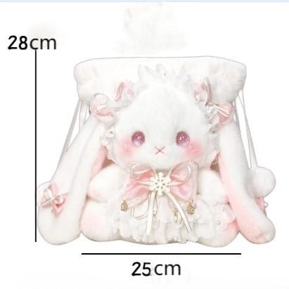 Bunny Accents with Bag Bucket Plush Bowknot White Size 9 Colors Flower Convertible - Large Strap