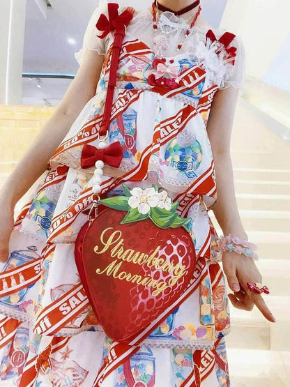 Floral Strawberry Strap PU Adjustable with Bag Accents