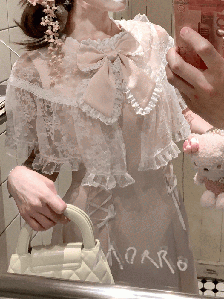 Lace-Up Waist with Pink Style Lace Polished Landmine Cape - Dress Sweet