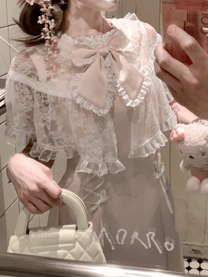 Lace-Up Waist with Pink Style Lace Polished Landmine Cape - Dress Sweet