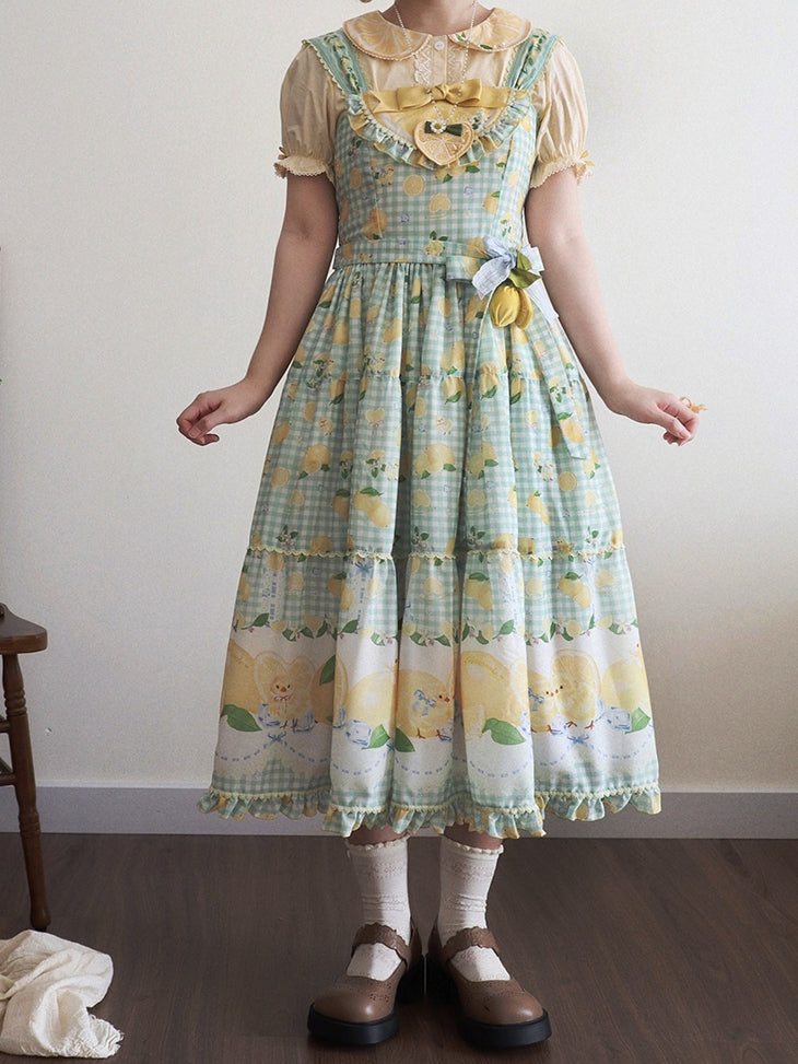 Gingham Print Skirt Dress and Green Lemon Lolita Jumper Chick