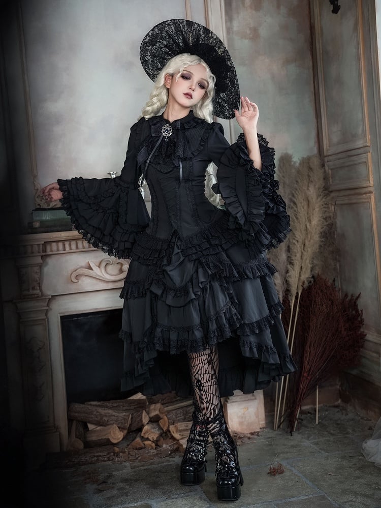 Black Lolita Shirt Sleeves Layered Gorgeous Bell All Long Gothic Kuro