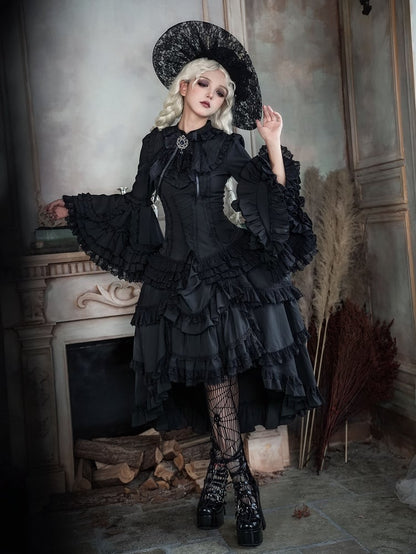 Black Lolita Shirt Sleeves Layered Gorgeous Bell All Long Gothic Kuro