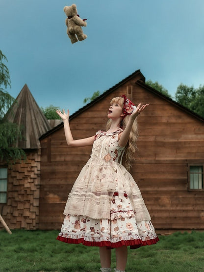 Schürze Süße Bowknots Beige Lolita mit