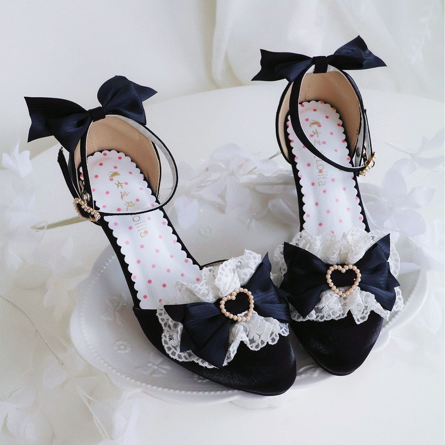 Lolita Lace Bow Pointed-Toe Heeled Sandals – Ballet Style Original Design