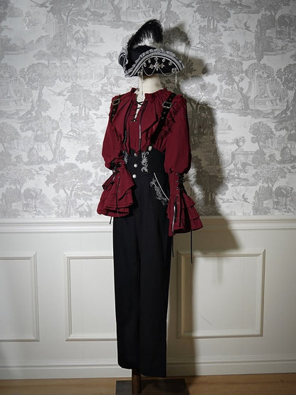 Black Pants Belt with Straps Corset Waist Lolita Ouji High