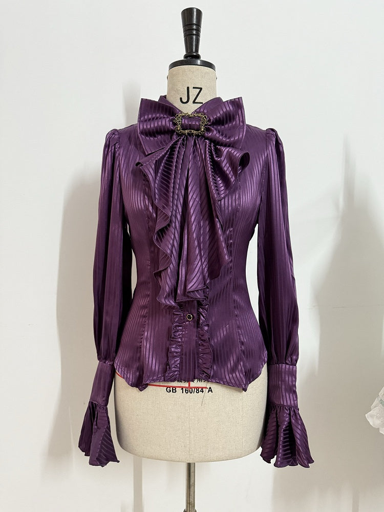 Purple Ouji Lolita Long-Sleeve Blouse with Jabot & Bowtie - Muguang Galaxy Original