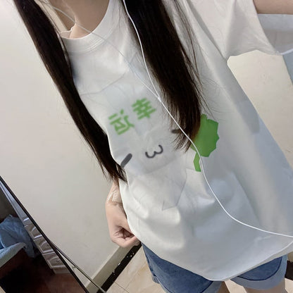 T-Shirt Cotton Cartoon Print with White