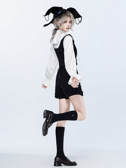 Black High-Waist Straight-Leg Shorts with Silver Chains and Buttons - DevilInspired Exclusive Collection