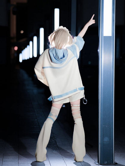 Blue Embroidered White Kaiwai Tenshi Cyberpunk Warmers Leg
