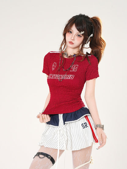 Slim-fitting T-shirt Letter and Number Print Black/Red