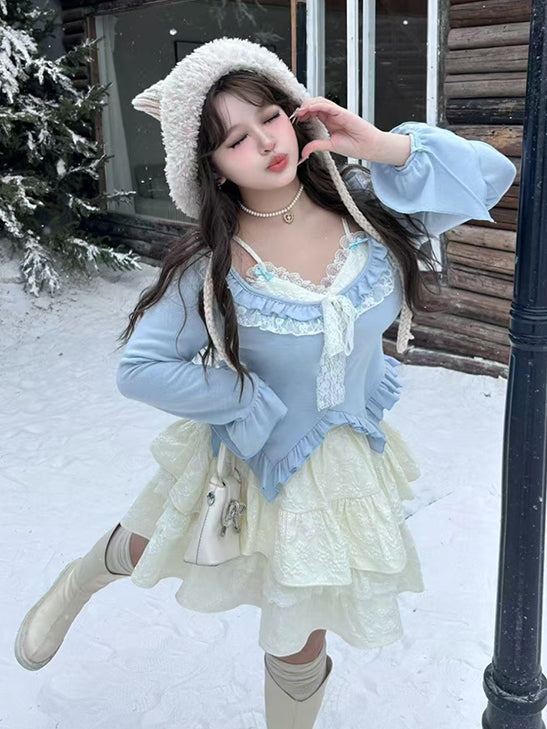 プラスサイズ ホワイト レース アクセント フローラル ジャカード ティアード スカート